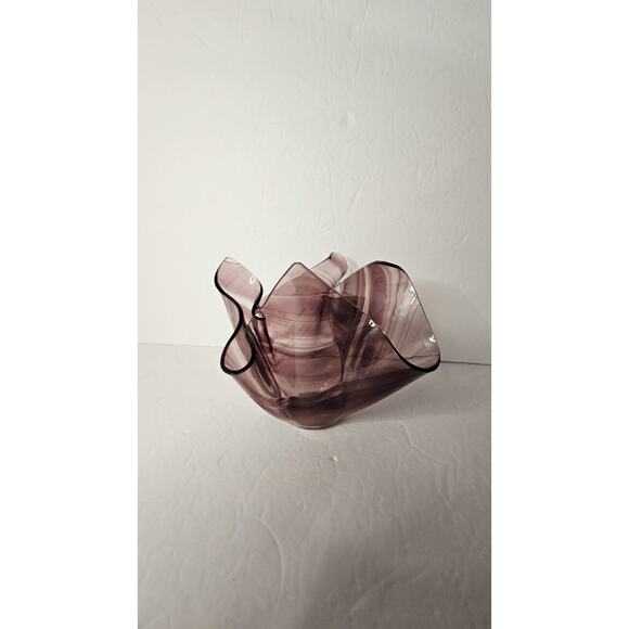 Purple Ribbon Art Glass Handkerchief Bowl Handkerchief Swirl Glass Bowl Purple - Picture 4 of 13